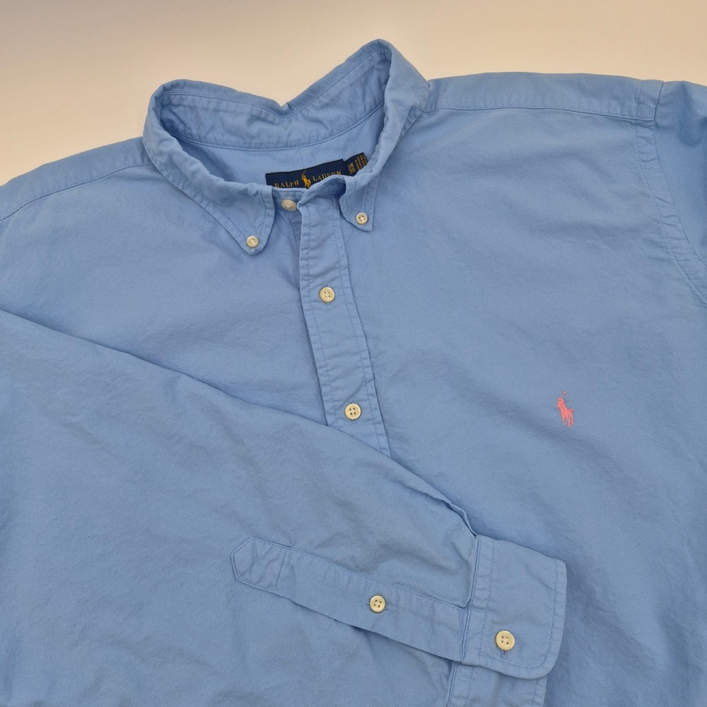 Polo Ralph Lauren Mens 2XB Blue Oxford Button Down Shirt Pink Pony Logo L/S